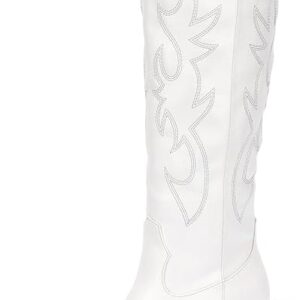 Pasuot Western Cowboy Boots for Women - Knee High Wide Calf Cowgirl Boots with Classic Embroidered, Slip On Pointed Toe Chunky Heel Fashion Retro Classic Pull On Tall Boot for Girls Ladies Fall Winter