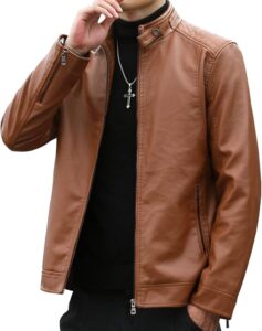 Mens Casual Stand Collar Faux Leather Jacket Biker Motorcycle Jackets