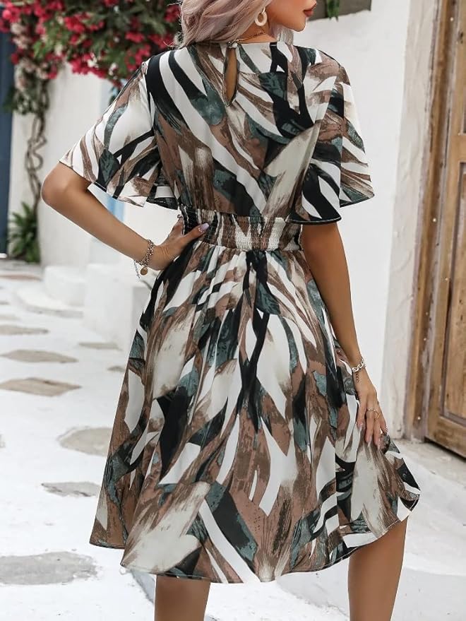 Rayon Striped & All Over Printed Dress for Women || Flounce Sleeve Ruffle Flared Dress || Summer Dresses for Women || Best Gift for Girls.