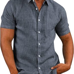 COOFANDY Men's Casual Button Down Shirts Short Sleeve Linen Shirts Summer Beach Dress Shirt