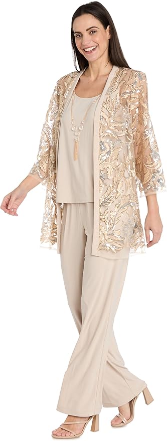 R&M Richards Elegant 3PC Pantsuit W/Sequin Lace Sheer Jacket & Tank - Image 3
