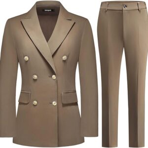 Lamgool Women Pants Suit Double Breasted 2 Piece Blazer Set Work Casual Jacket Outfits for Business