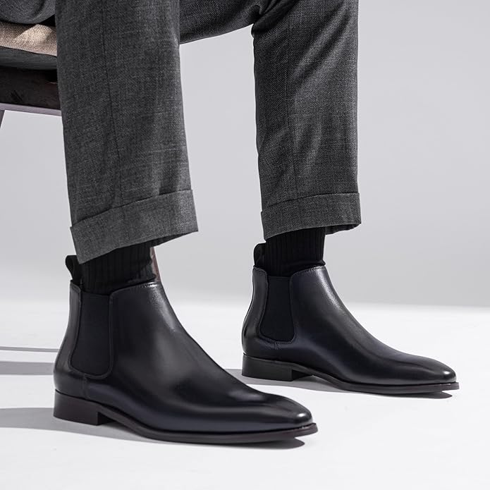 Jousen Chelsea Boots Men Polished Leather Dress Boots Stylish Classic Retro Slip On Boots for Men - Image 3