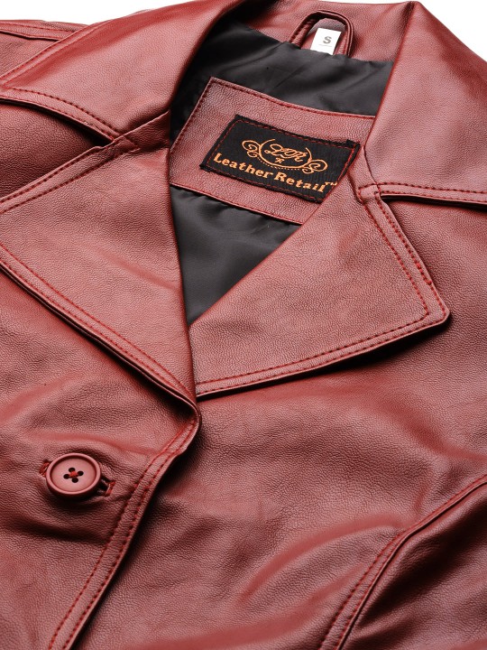 Women Maroon Lightweight Faux Leather Jacket - Image 2