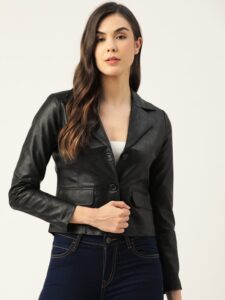 Women Black Lightweight Faux Leather Jacket