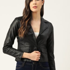 Women Black Lightweight Faux Leather Jacket