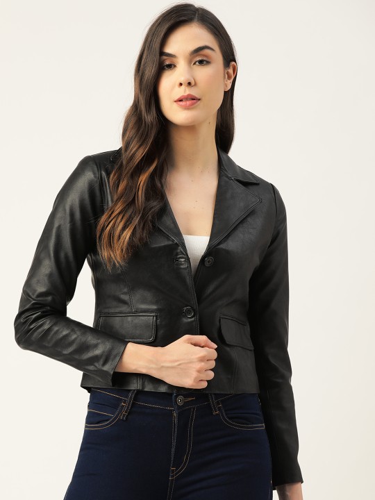 Women Black Lightweight Faux Leather Jacket