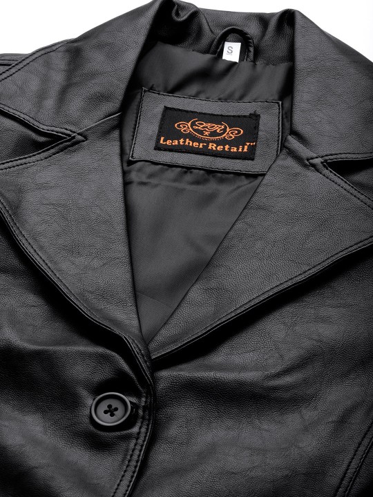 Women Black Lightweight Faux Leather Jacket - Image 2