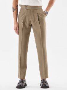 Men Slim Fit High-Rise Pleated Trousers