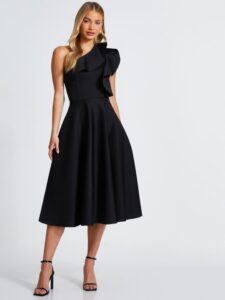 Women One Shoulder Ruffled Fit & Flare Midi Dress