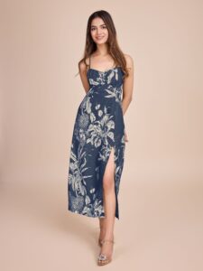 Women Floral Printed Cotton Empire Midi Dress