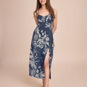 Women Floral Printed Cotton Empire Midi Dress